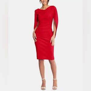Betsy & Adam Caped Sheath Dress, Red, Size 14W